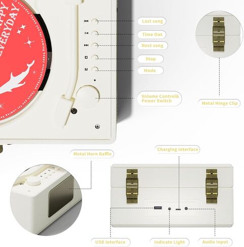 مشغل أقراص مضغوطة Time Music Box مع مكبرات صوت؛ جهاز إرسال بلوتوث؛ هدية المهرجان؛ مشغل بي جي إم لديكور المنزل (برتقالي) in Saudi Arabia