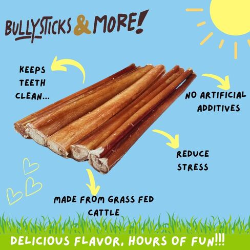 BULLYSTICKS & MORE 6 Inch Bully Sticks (Jumbo/Thick - 12 Count) | Bully Sticks for Large Dogs | 100% Grass Fed Beef | Dog Parents Choice Bully Stick Dog Chews | No Hide Bully Bones for Dogs in Kuwait