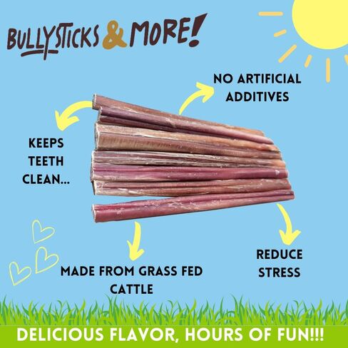 BULLYSTICKS & MORE 6 Inch Bully Sticks (Jumbo/Thick - 12 Count) | Bully Sticks for Large Dogs | 100% Grass Fed Beef | Dog Parents Choice Bully Stick Dog Chews | No Hide Bully Bones for Dogs in Kuwait