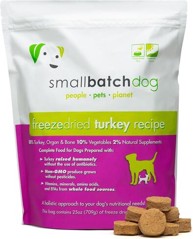 Smallbatch Pets نظام غذائي خام ممتاز مجفف بالتجميد للكلاب، 25 أونصة، وصفة دجاج، حقيبة كبيرة، صنع في الولايات المتحدة الأمريكية، منتجات عضوية، لحم مرفوع بطريقة إنسانية، فطائر مرطّبة ومفيدة، صحية وصحية in Kuwait