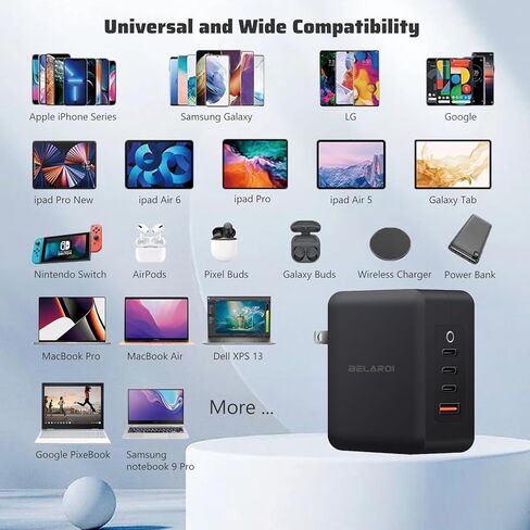 140W USB C Block Charger Charger ، PD 3.1 4-PORT GAN ACRGER ، 140 و WALLABLE CHARGE FARCHATION ، حجم صغير ووزن خفيف لأجهزة iPhone و Galaxy و iPad والمزيد (أسود) in Kuwait