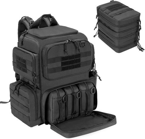 DSLEAF Tactical Pistol Backpack with 3 Pistol Cases for 6 Handguns, Gun Backpack with 13x Magazine Slots for Shooting and Hunting in Saudi Arabia