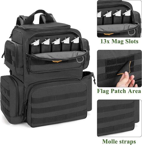 DSLEAF Tactical Pistol Backpack with 3 Pistol Cases for 6 Handguns, Gun Backpack with 13x Magazine Slots for Shooting and Hunting in Saudi Arabia
