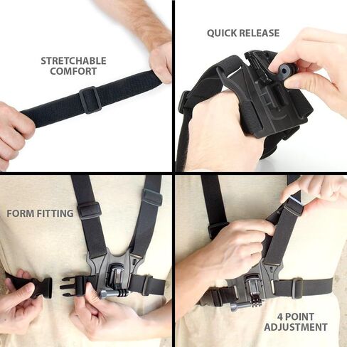 acuvar head mount mount strap mount harness chesty chesty متوافق مع GoPro Hero 13 ، 12 ، 11 ، 10 ، 9 ، 8 ، 7 ، 6 ، 5 ، 4 ، جلسة ، 3+ ، 3 ، 2 ، 1 ، Hero (2018) ، Fusion ، Max ، DJI Osmo Action Cameras in Kuwait