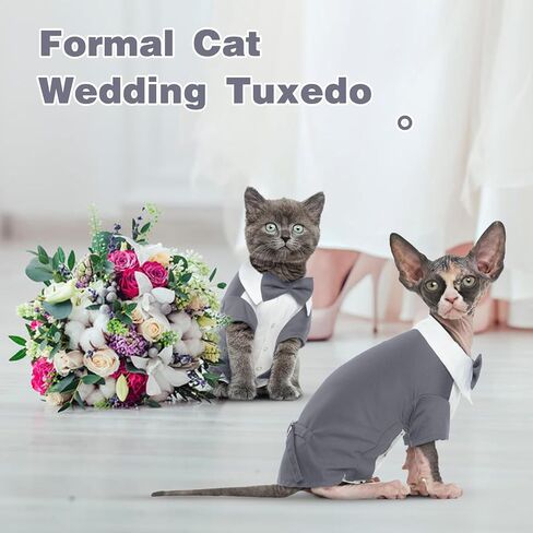 DENTRUN Cat Tuxedo Suit with Two Bow Tie، أنيق القط قميص الزي الرسمي، شعر القط الأزياء الملابس الملابس الفاخرة، هريرة الزي الرسمي الزفاف نيسيي زي للقطط فقط in Kuwait