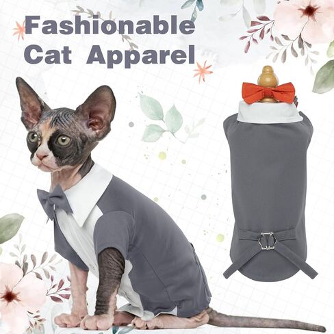 DENTRUN Cat Tuxedo Suit with Two Bow Tie، أنيق القط قميص الزي الرسمي، شعر القط الأزياء الملابس الملابس الفاخرة، هريرة الزي الرسمي الزفاف نيسيي زي للقطط فقط in Kuwait