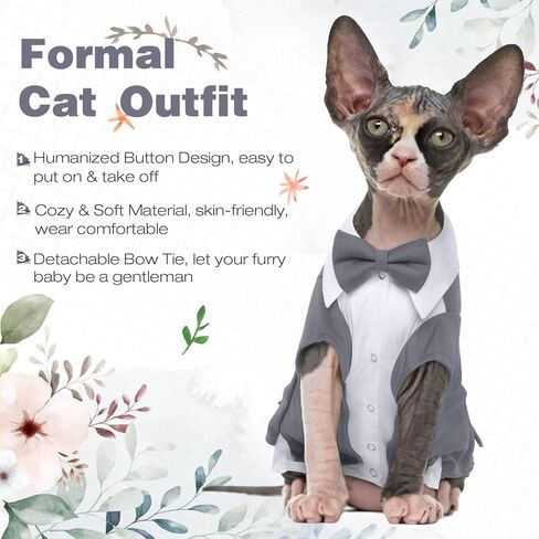 DENTRUN Cat Tuxedo Suit with Two Bow Tie، أنيق القط قميص الزي الرسمي، شعر القط الأزياء الملابس الملابس الفاخرة، هريرة الزي الرسمي الزفاف نيسيي زي للقطط فقط in Kuwait