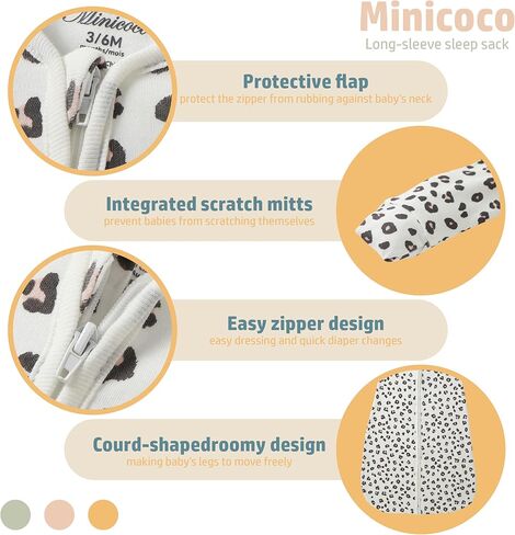 100% Cotton Newborn Wearable Blanket Long Sleeves Swaddle Transition Sack Light Weight TOG 0.5 for Unisex Infant in Kuwait