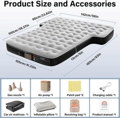 Coverado Tesla Model Y Air Mattress, One Click Self Inflating Tesla Y Sleeping Pad, Wireless Pump & Light Function, 4.5" Thick Comfort Flocking Model Y Air Bed, Tesla Model Y Mattress Fit 2020-2026 in Kuwait