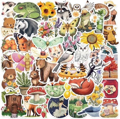 Mystical Forest Stickers – 50PCS Vinyl Decals with Woodland Animals, Nature Aesthetic for Scrapbooking, Journaling, Laptop, Water Bottle in Saudi Arabia