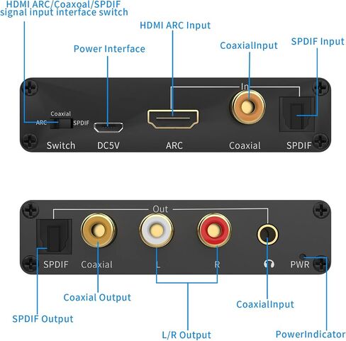 مستخرج صوت HDMI ARC، محول صوت DAC 192 كيلو هرتز، مع مخرج مقبس سماعة رأس 3.5 مم، لواجهة HDMI/ARC لتحويل إشارة الصوت الرقمية المحورية البصرية أو SPDIF in Saudi Arabia