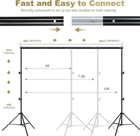 Backdrop Stand - 10 × 7 قدم (WXH) استوديو صور قابلة للتعديل مع مجموعة دعم مع 4 أشرطة عابرة ، 8 مقاطع ، 2 أكواب مائية وحقيبة للحفلات والأحداث الزخرفية والزفاف والتصوير الفوتوغرافي in Kuwait