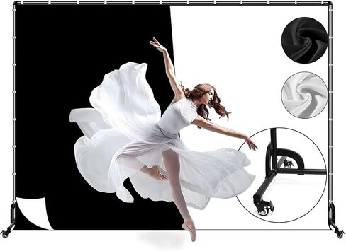 Backdrop Stand with Wheels & Backdrop-خلفية 10 × 7 قدمًا (WXH) بالأبيض والأسود (2 في 1) مع حامل ، موقف خلفي متحرك مع شاشة أبيض أسود للتصوير الفوتوغرافي استوديو للتصوير الفوتوغرافي in Kuwait