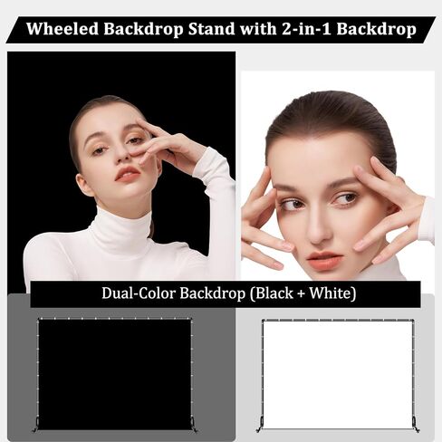 Backdrop Stand with Wheels & Backdrop-خلفية 10 × 7 قدمًا (WXH) بالأبيض والأسود (2 في 1) مع حامل ، موقف خلفي متحرك مع شاشة أبيض أسود للتصوير الفوتوغرافي استوديو للتصوير الفوتوغرافي in Kuwait