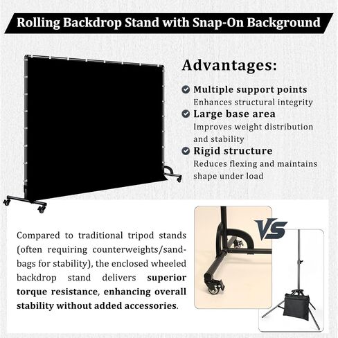 Backdrop Stand with Wheels & Backdrop-خلفية 10 × 7 قدمًا (WXH) بالأبيض والأسود (2 في 1) مع حامل ، موقف خلفي متحرك مع شاشة أبيض أسود للتصوير الفوتوغرافي استوديو للتصوير الفوتوغرافي in Kuwait