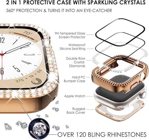 حزمة من 6 قطع من Wingle لحافظة ساعة Apple مقاس 40 مم سلسلة SE 6 5 4 مع واقي شاشة، أكثر من 200 قطعة من الكريستال الماسي اللامع لساعة Apple Watch مع واقي زجاجي مقوى للنساء iWatch 6 5 4 40 مم in Kuwait