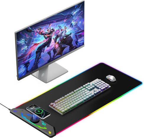 Gaming Mouse Pad, Magnetic Wireless Charging Mouse Pad Gaming, 35"x15.8" Large RGB Desk Mat for Laptop/Keyboard, 24 Light Effects, Non-Slip Base, Waterproof Ultra-Smooth Surface, with Adapter, Black in Kuwait