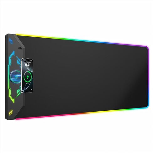 Gaming Mouse Pad, Magnetic Wireless Charging Mouse Pad Gaming, 35"x15.8" Large RGB Desk Mat for Laptop/Keyboard, 24 Light Effects, Non-Slip Base, Waterproof Ultra-Smooth Surface, with Adapter, Black in Kuwait