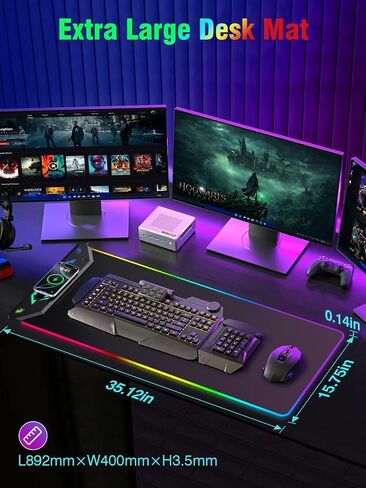 Gaming Mouse Pad, Magnetic Wireless Charging Mouse Pad Gaming, 35"x15.8" Large RGB Desk Mat for Laptop/Keyboard, 24 Light Effects, Non-Slip Base, Waterproof Ultra-Smooth Surface, with Adapter, Black in Kuwait