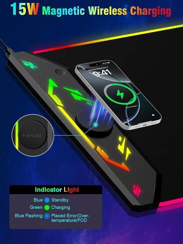 Gaming Mouse Pad, Magnetic Wireless Charging Mouse Pad Gaming, 35"x15.8" Large RGB Desk Mat for Laptop/Keyboard, 24 Light Effects, Non-Slip Base, Waterproof Ultra-Smooth Surface, with Adapter, Black in Kuwait