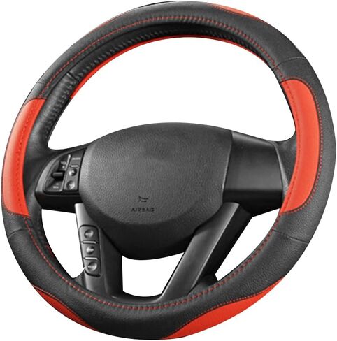 Steering Wheel Cover 15Inch Soft Microfiber Leather Fashion Anti-Slip Odorless Universal for Auto/Truck/SUV/Van (Beige-Black) in Saudi Arabia