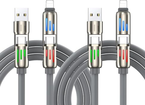 White Cat 4 in 1 Charging Cable,240W Chubby USB C Cable with Breathing Light, USB A/C to C/L Multi Charging Cable Fast Charging for iPhone,Pro Max MacBook, iPad Pro Air, SamSungS24, 4FT 2PC in Saudi Arabia