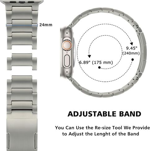 Hitzee Premium Titanium Band متوافق مع Apple Watch Band 49mm 46mm 45mm 44mm 42mm ، فرقة التيتانيوم مريحة للرجال لـ Apple Watch Ultra 2/Ultra 49mm Series 10 9 8 7 SE 6 5 4 3 2 1 ، Titanium in Kuwait