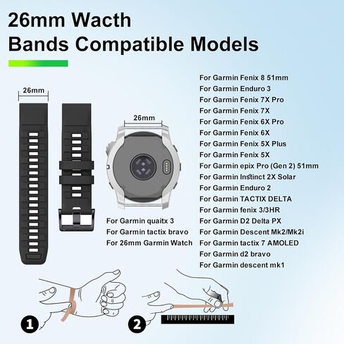 26mm QuickFit Silicone Watch Band for Garmin Fenix 8 51mm/7X Pro/6X/5X Plus/Tactix Delta/Epix Pro 51mm - Durable Replacement Strap Compatible with Fenix 3/5X/6X Pro/7X Pro Smartwatches in Saudi Arabia