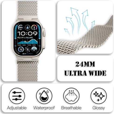 النطاق المشبك المغناطيسي من الفولاذ المقاوم للصدأ متوافق مع Apple Watch 49mm 46mm 45mm 44mm 42 مم نساء الرجال ، حلقة معدنية قابلة للتعديل لـ IWatch Ultra2 Ultra Series10/9/8/7/6/5/5/4 SE3/2/1 in Kuwait