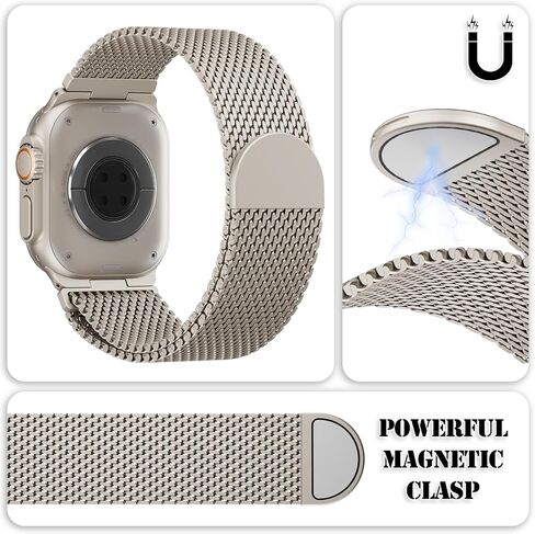 النطاق المشبك المغناطيسي من الفولاذ المقاوم للصدأ متوافق مع Apple Watch 49mm 46mm 45mm 44mm 42 مم نساء الرجال ، حلقة معدنية قابلة للتعديل لـ IWatch Ultra2 Ultra Series10/9/8/7/6/5/5/4 SE3/2/1 in Kuwait