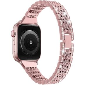 Bling Bands Compatible with Apple Watch Series 10 42mm/46mm, Series 9/8/7 41mm/45mm, 6/5/4 40mm/44mm, iwatch Bands for Women Metal Dressy Bracelet Luxurious Wristband, Silver Rose Gold Black