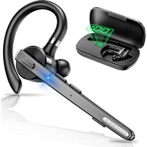 F FEYCH Bluetooth Headset, Wireless Bluetooth Earpiece with 500mAh Charging Case 72H Talktime ENC Noise Cancelling Microphone for Cell Phone Call V5.1 Hands-Free Headset for Office Business Driving