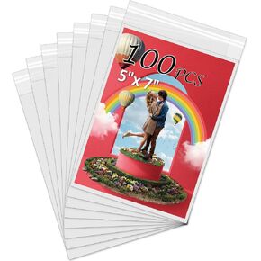 100 Pack 5 1/2 x 7 5/9 Inches Picture Sleeves Bags for 5x7 Mat Board, Acid-Free 5x7 Clear Plastic Sleeves