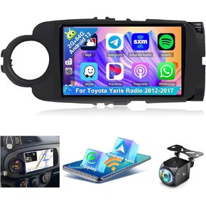 Car Stereo Radio for Toyota Yaris 2012-2017, 9inch IPS Touchscreen Radio,Wireless CarPlay Andriod Auto Bluetooth WiFi GPS in Dash 2+64G + AHD Backup Camera