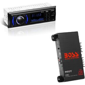 BOSS Audio Systems Single Din Bluetooth Radio + 2-Channel Compact Amplifier