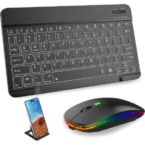 لوحة مفاتيح Bluetooth و Mouse Combo لـ iPad - مجموعة لاسلكية RGB القابلة لإعادة الشحن مع إضاءة خلفية 7 ألوان ، متوافقة مع iPad 10th/9/8th Gen ، iPad Pro/Air/Mini (أسود).