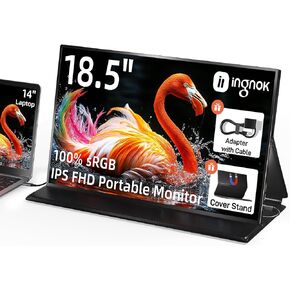 18.5 Inch Portable Monitor, 100% sRGB FHD Laptop Screen Extender USB C HDMI Portable Gaming Monitor w/Smart Cover & Speakers, External Monitor for Laptop Mac PC (Renewed)