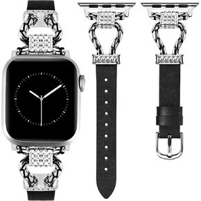 W-RARA Leather Band Compatible with Apple Watch Bands Women 38/40/41/42/44/45/46/49mm Dressy Elegant Slim Leather Strap with Designer Serpente Buckle for iWatch Series 10/9/8/7/6/5/4/3/2/1/SE/Ultra 2