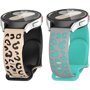 Leopard Engraved Bands Compatible with Samsung Galaxy Watch 7/6/5/4/40mm 44mm Band,Galaxy Watch 3/5 Pro 45mm,Active 2 Band,20mm Soft Silicone Replacement Sport Strap for Women