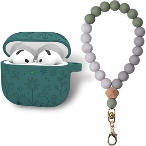 يتوافق السيليكون المتوافق مع غطاء AirPods 4 مع حزام معصم السيليكون ، زهرة لطيفة محفورة مقاومة للصدمات مع المعصم لـ AirPods 4 Case 2024 in Kuwait