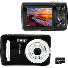 16MP Compact Digital Camera with 32GB SD Card, 2.4" LCD Screen, Mic Input, USB Media Transfer for Photos & Videos, Ideal for Vlogging and Travel Photography