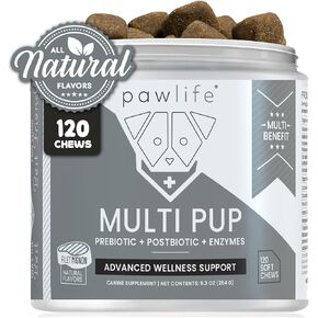 Daily Multivitamin Supplement Chews for Dogs - Joint Support, Digestive Enzymes, Immune System & Mobility, Probiotics for Dogs - Pawlife Multipup 5 in 1 Advanced Wellness Support