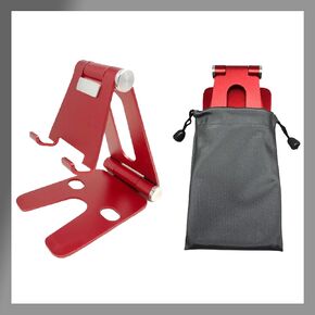 Fully Foldable Multi-Angle Aluminum Phone & Tablet Stand - Adjustable Dock Holder for Desk, Bed, Office, School, Kitchen, Travel - Portable Charger Station Organizer (Red, Foldable)