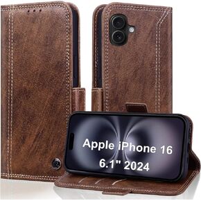 Wallet Case for Apple iPhone 16 6.1" 2024 with RFID Blocking Credit Card Holder, PU Leather Folio Flip Kickstand Protective Shockproof Cover Women Men for iPhone16 - Brown