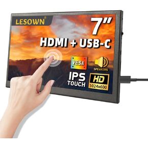7 inch Small Portable USB C Monitor 7" Capacitive Touchscreen HD 1024x600 IPS Secondary Sub Screen Mini LCD Display with Speakers for Laptop PC Smartphone