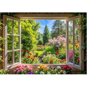AIIKES 7x5ft Spring Photography Backdrop Window Backdrops Garden Landscape Outside The Window Back Drop Flowers Blooming Decoration Backgroud XY145