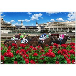 7x5ft Fabric Competition Photography Backdrop Horse Racing Red Roses Background Outdoor Kids Adult Party Photo Home Wall Tapestry Booth Props
