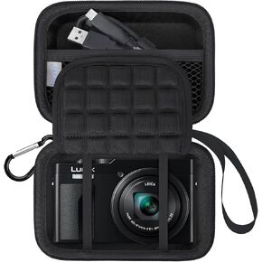 Lacdo Camera Carrying Case for Panasonic LUMIX ZS99/LX10/ZS80/ZS100/ZS70/ZS200/ZS60 Point and Shoot Digital Camera, Protective Camera Storage Trave Bag, Mesh Pocket fits Batteries, Cable, Black+Black