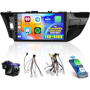 Hikity Android Car Stereo for Toyota Corolla/Toyota Levin 2014-2017 Radio 2+64GB 10.1 Inch Touchscreen Car Radio Wireless Carplay Android Auto GPS Navigation WiFi Bluetooth FM EQ Backup Camera