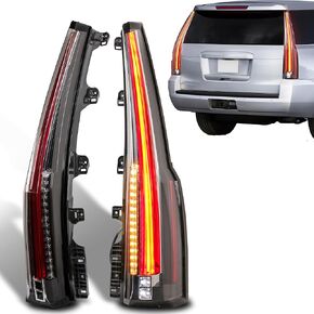 Red Clear Tail Lights Assembly LED Compatible for 4th Gen 2015-2020 GMC Yukon Rear Lamp Taillight 6 Holes 6 Pins with Amber Turn Signal (Set of 2)